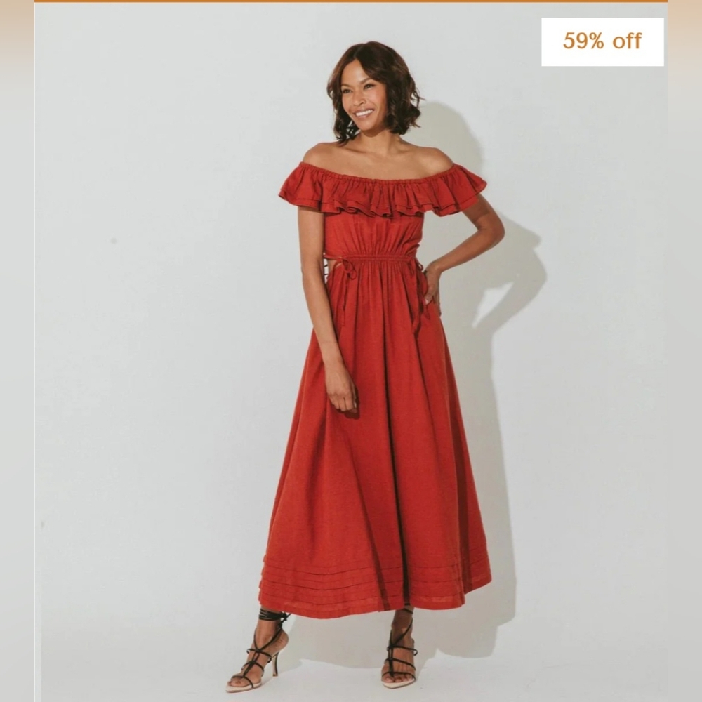 Cleobella Daria Off-Shoulder 100% Linen Midi Dress